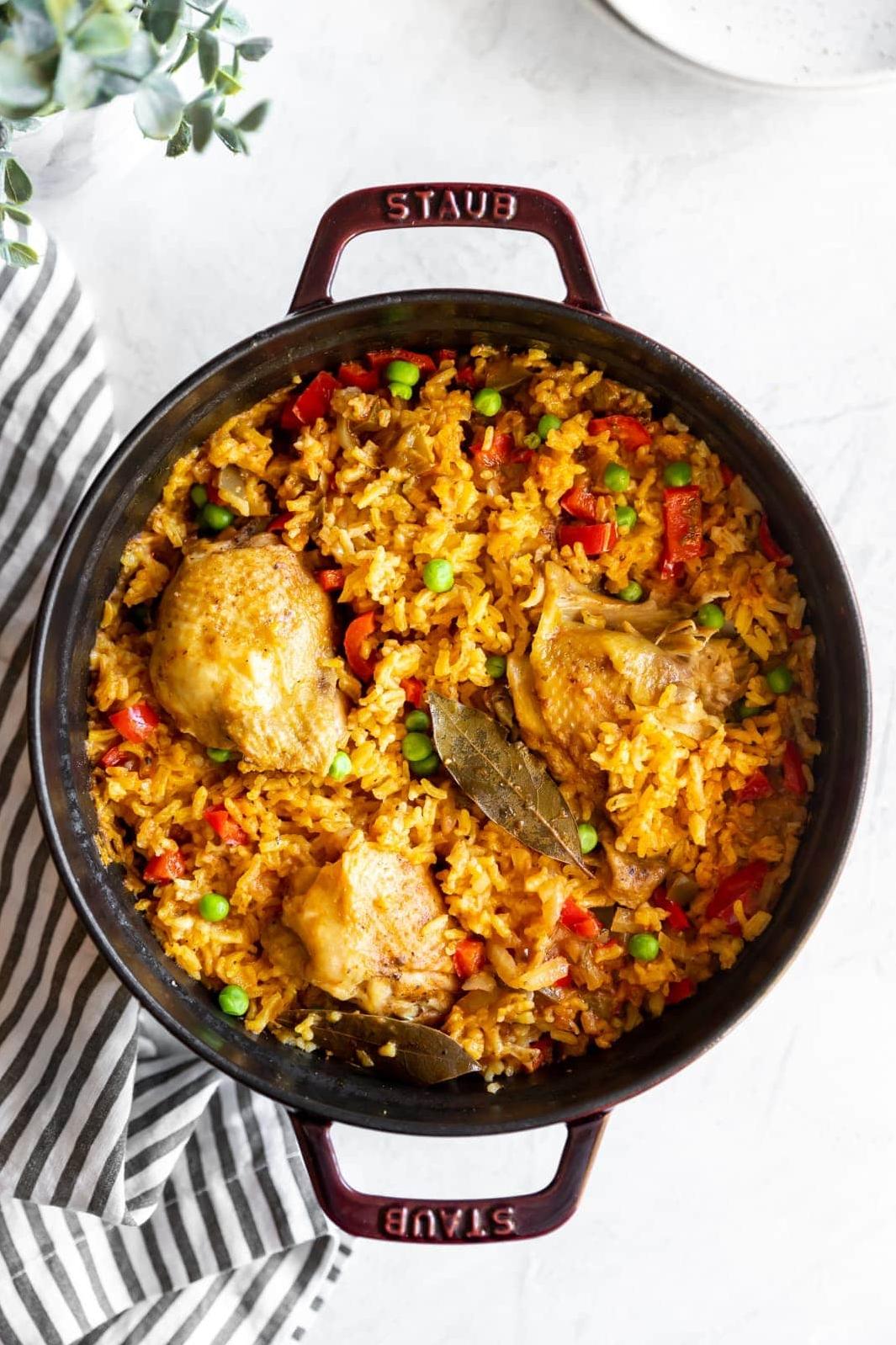  A colorful plate of traditional arroz con pollo - Cuban style