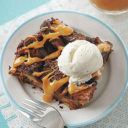  Bread pudding like you’ve never tasted before – with a luscious Dulce De Leche filling and chunks of chocolate.