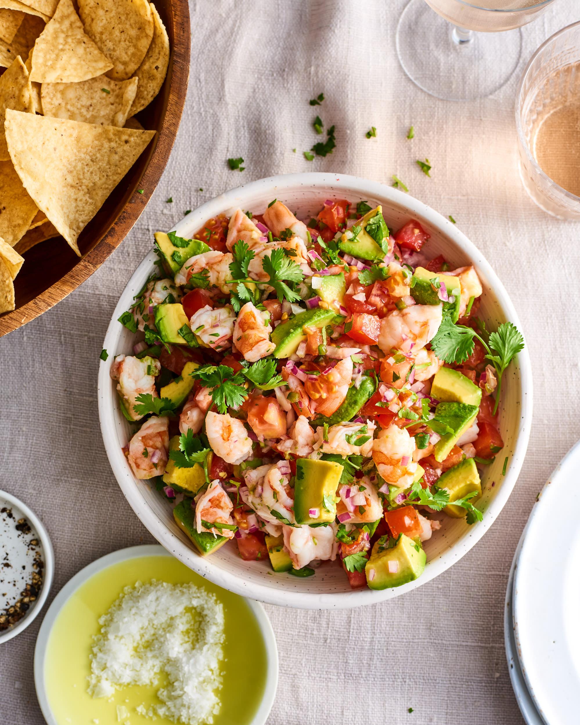  Fresh and bright ingredients come together in this refreshing and tangy shrimp ceviche.