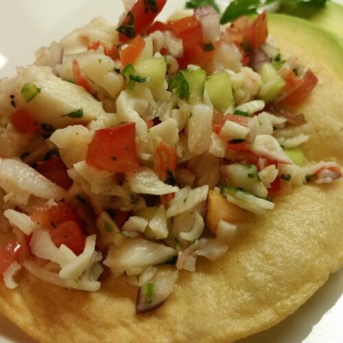 Shrimp and Crab Ceviche on Fried Tortillas