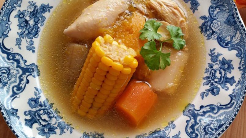  Sweet corn, tender chicken, and starchy potatoes all swimming together in a flavorful and spicy broth.