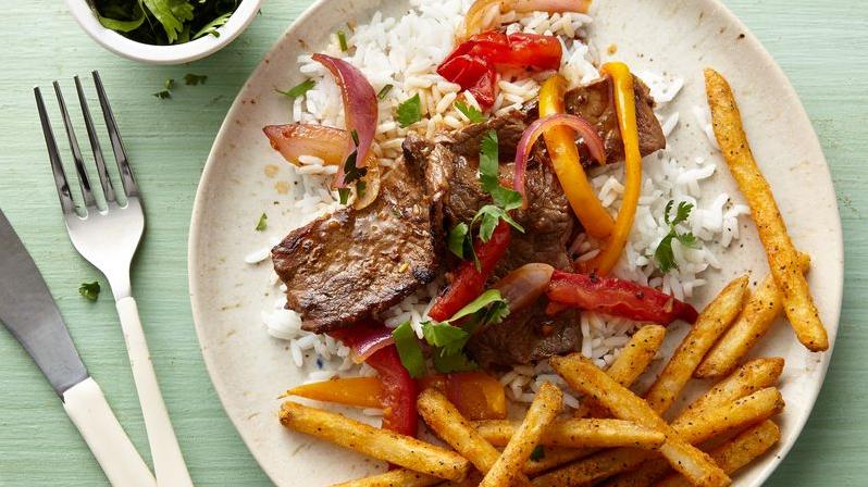  Tender strips of beef are cooked to perfection for this dish.