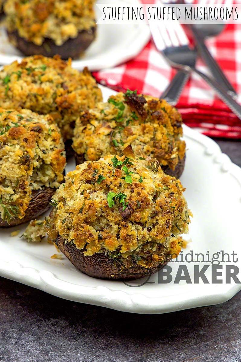  With every bite of these baked mushrooms, you'll experience a satisfying crunch from the nutty stuffing.